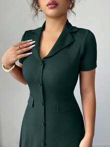 Elenzga Đầm Maxi Tay Ngắn Thắt Nơ Lưng Chữ A Lưng Cao Màu Nâu Thanh Lịch Cho Nữ - Màu xanh lá cây đậm - Xem 7