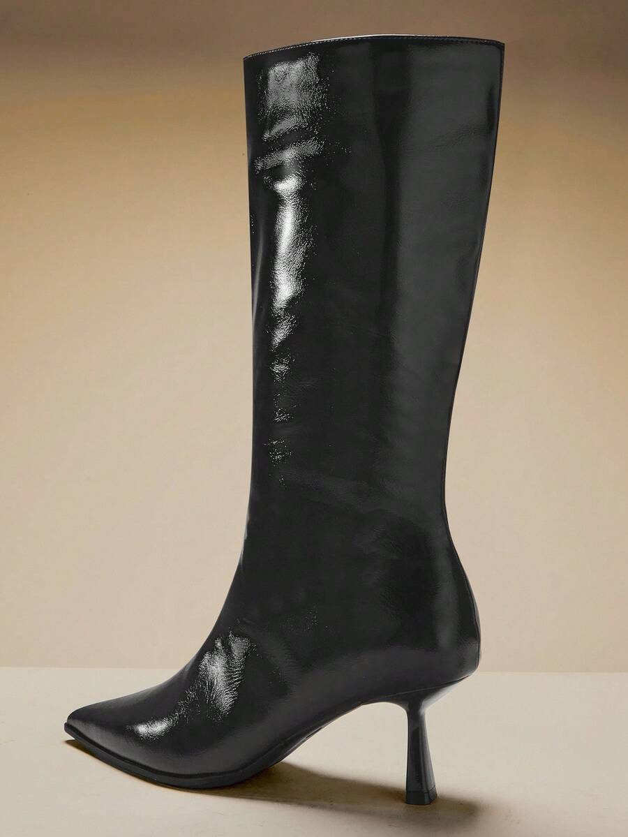 SHUZIA Women's Sexy Point Toe Stiletto Heel Mid-Calf Boots - Black - View 1