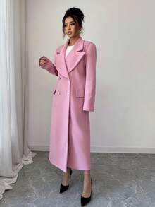 Selianne Women's Elegant & Generous Pink Long Bow Woolen Coat, Suitable For Daily Commute - Baby Pink - View 6