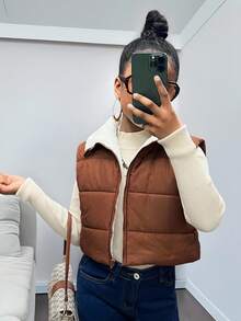 SHEIN Tween Girl Zip-Up Teddy Bear Lined Vest Jacket,In Fall/Winter , Puffer Vest