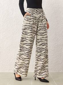 SHEIN MOD Jeans de mezclilla casuales y de uso diario con estampado para mujer - Multicolor - Ver 4