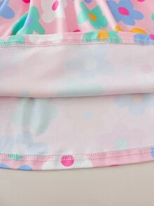 SHEIN 2 件套年轻女孩花卉印花荷叶边肩带 A 字形松紧腰休闲连衣裙套装，适合日常、海滩和度假穿着，夏季 - 彩色 - 查看 3