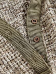 SHEIN MOD Váy dài vừa phải, tay ngắn, chất liệu vải tuýt kẻ caro có cổ - xanh quân đội - Xem 3