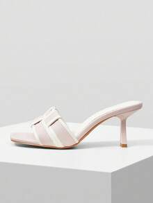 MOTF PREMIUM 方头撞色饰边高跟凉鞋 - 淺粉色 - 查看 3