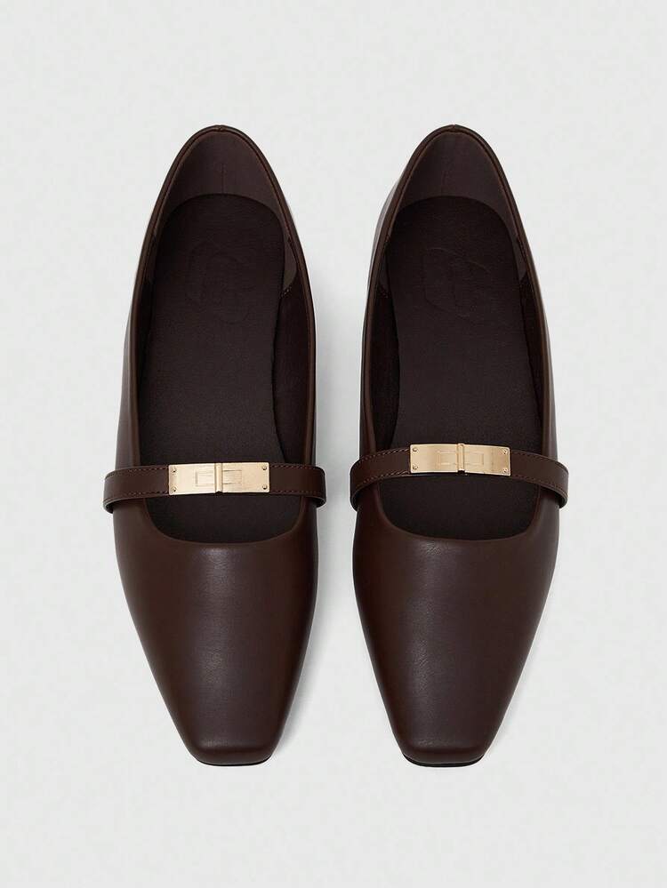 CUCCOO BIZCHIC Women's Square Toe Flat Chocolate Color Metal Buckle Slip-On Flats, Comfortable Casual Mary Jane Shoes Suitable For Dresses For Christmas Spring Shoes