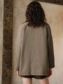 Revavyn 复古格子领拼布撞色高端时尚优雅百搭通勤设计夹克 - 咖啡棕 - 查看 6