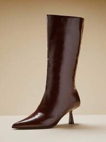 SHUZIA 女士性感尖头细高跟中筒靴 - 巧克力棕 - 查看 3