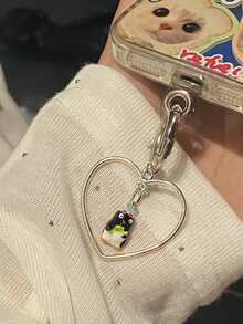 Zazumi 1 Piece Hand-Painted Love Penguin Keychain, Heart-Shaped Style Bag Pendant, Sweet And Fashionable Pendant, Bridesmaid Gift, Key Lanyard, Beach Vacation - Multicolor - View 3
