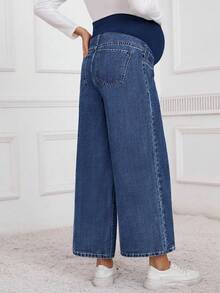 SHEIN Maternity Winter High Waist Wide Leg Loose Casual Versatile Jeans - Medium Wash - View 2