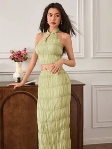 EastFlair 女式休闲露背无袖上衣和迷你裙两件套