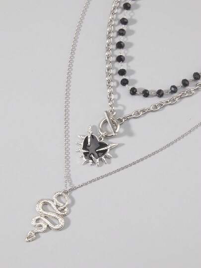 Goth Set da 3 collane con ciondolo a croce vintage in cristallo nero, stile gotico e hip hop, adatte per uomo e donna per uso quotidiano e Ognissanti