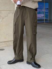 DAZY 秋季工装口袋设计可调节下摆男式裤子，棕色 - 棕色 - 查看 6