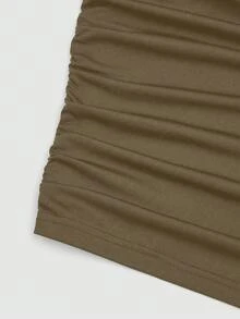 Sweetra Sexy einfarbiges minimalistisches gerafftes Bodycon Minikleid - Braun - Übersicht 6