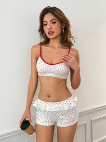 Sweetina Women's Cute Sweet Polka Dot Print Ruffled Decor Playful Bodycon 2 Pieces Set - Multicolor - View 1