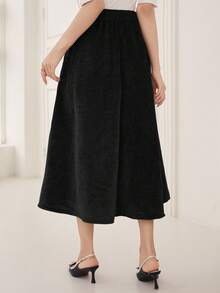 DAZY 女士休闲纯色百褶A字裙，秋冬女装半身裙 - 黑色 - 查看 2