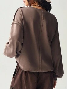 Bohemela Boho Casual Solid Color Knit Long Sleeve Loose Fit Women Sweatshirt, Autumn