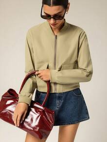 Hanevo Women's Casual Elegant Commuter Long Sleeve Zip-Up Jacket With Pockets, Short Style, Suitable For Autumn/Winter