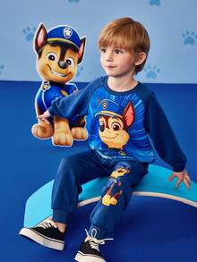 SHEIN | PAW Patrol Young Boy Cartoon Cute Gradient Color Puppy Print Contrast Color Raglan Sleeve Loose Sweatshirt And Sweatpants Set Boy Clothes - Blue - View 1