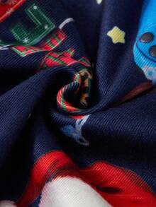 SHEIN 1 Bộ áo thun dài tay cổ tròn màu đỏ tía mừng Giáng sinh cho bé trai kèm mũ ông già Noel và cây thông Noel, quần ngủ bó màu xanh navy kèm mũ ông già Noel, cây thông Noel và dòng chữ "CHRISTMAS GAMER", quà tặng Giáng sinh - Nhiều màu - Xem 7