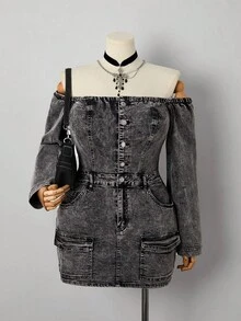 Sunspun 时尚休闲修身连衣裙，适合夏季 - 灰色 - 查看 1