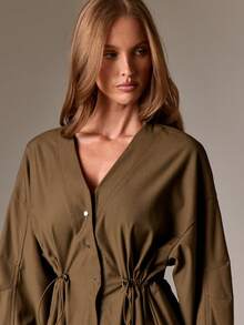 AiiRZ Wide Leg Jumpsuit Oversized Barrel Sleeve Channel Waist Drawstring Formal Occasion Evening Winter Fall Long Sleeve Fashion Statement Piece Luxury Modern Minimalist - Dark Green - View 6