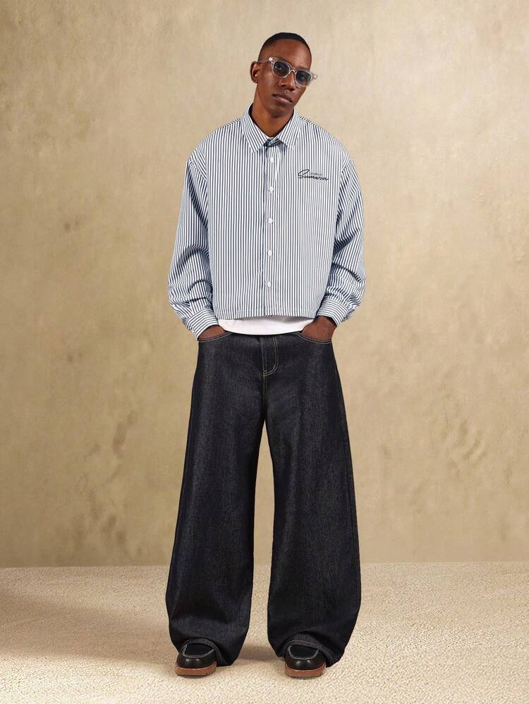 Cropped Length Striped Shirt With Number Seven Print