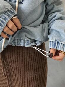 FRIFUL 女士宽松休闲牛仔连帽夹克和外套 - 藍色 - 查看 7