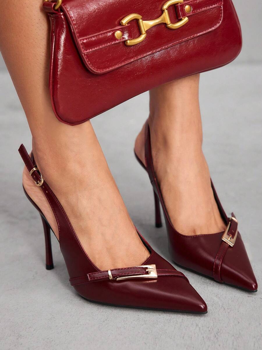 CUCCOO SZL Giày cao gót kiểu Lolita có quai sau đính nơ dành cho nữ, màu đỏ tía, thích hợp cho dịp Giáng sinh. - Màu Đỏ Sâu - Xem 1