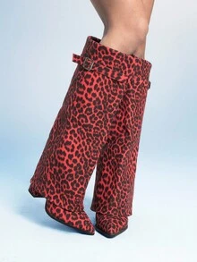 Sugerpunk 女士搭扣豹纹中高跟及膝靴 - 彩色 - 查看 4