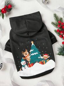 PETSIN 1pc Pet Snowman With Hat Design Hoodie, Christmas Theme - Multicolor - View 2