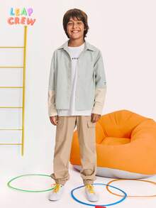 SHEIN Tween Boy Casual 2-In-1 Long Sleeve Shirt,Beige,Autumn,Streetwear,School,Back-To-School,Loose Lapel,Stylish Tag Fashionable Wear,Solid Color,Teenager - Mint Green - View 6