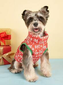 PETSIN 舒适的圣诞冬季狗狗背心节日图案，带姜饼人图案 Hoho 宠物夹克 - 紅白色 - 查看 3