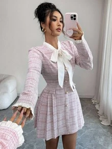 Elenzga Women's Long Sleeve Button-Down Tie-Waist Elegant Casual Dress, Autumn/Winter - Pink - View 6