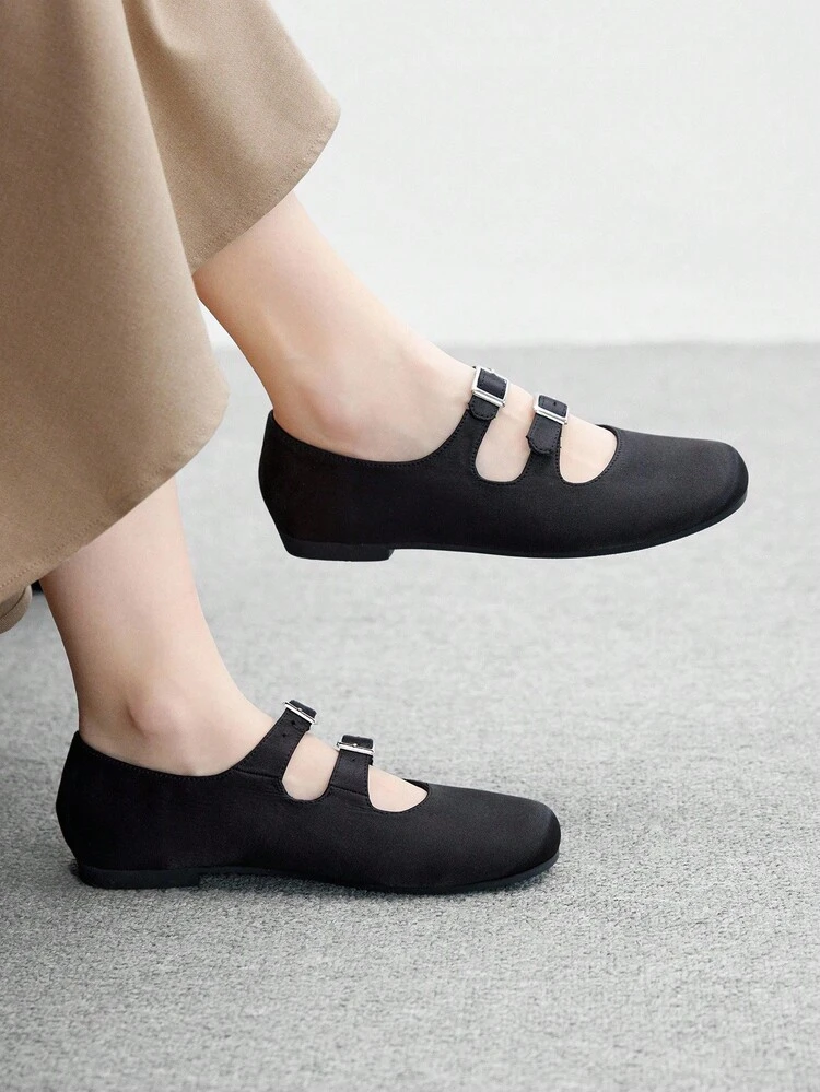 CUCCOO BIZCHIC New Lacquered Square Toe Flat Shoes For Office & Commute, Spring/Autumn