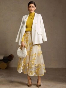 MOTF PREMIUM JACQUARD FLORAL PLEATED SKIRT - Apricot - View 3