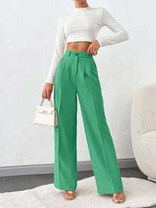 SHEIN Tall Pantaloni a vita alta con pieghe e gamba ampia per donna, taglia alta