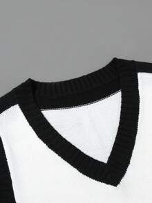 Manfinity EMRG Men's Casual Contrast Color Patchwork Letter Embroidery Knit Face Mask Y2k Tops Sweater Vest - Multicolor - View 3