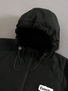 Manfinity EMRG Chaqueta con capucha casual y versátil con estampado de letras para hombres, primavera/otoño - Negro - Ver 4