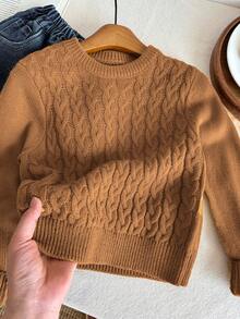SHEIN LMoss Kids Young Boy Fashionable Casual College Style Cute, Preppy, Basic Super Soft And Comfortable Gingerbread Sweater Suitable For Back To School, School Uniform Suitable For Keeping Warm, Suitable For Back To School, Suitable For Daily Use, Suitable For Christmas, Suitable For Birthday Parties, Basic And Versatile, Suitable For Halloween,In Fall/Winter Brown Sweater