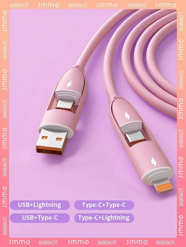 JMMO 4in1 66W/100W(MAX)/27W Fast Charging Cable, Iphone Charger Cable, Silicone Charging Cable,Universal Compatibility With IPhone/Android/Type-C & Micro USB Devices Portable Charger For IPhone Portable Charger,Charging Cable Compatible With Iphone 16/15/14/13/12/11/ S24/S23/S22/S21, Vivo,Compatible With Samsung,Universal Efficient Charging Adapter
