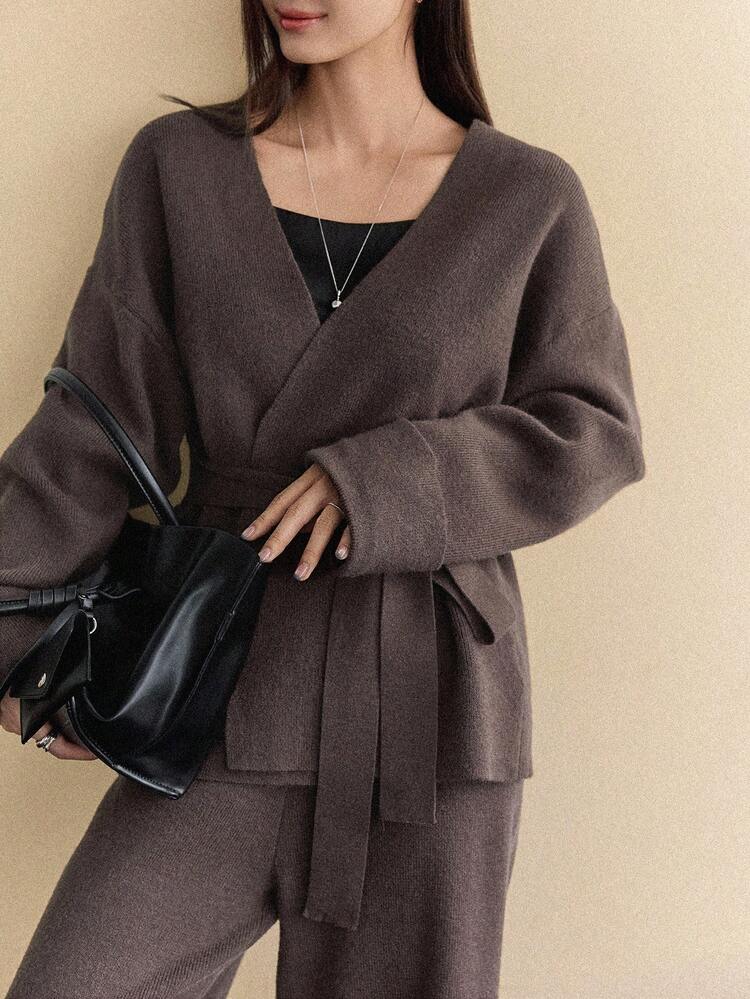 2pcs/Set Elegant Bowknot Knit Sweater Set For Women, Autumn/Winter Business Casual Woman