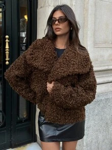 Aloruh Women's Solid Color Faux Fur Collar Long Sleeve Casual Jacket, Autumn/Winter,Commuter Coat,Overcoats,Winter Coats,Faux Fur Coats,Brown Jacket,Business Casual Women,Classy Outfits For Women,Elegant Coat,Casual Outfit For Women,Party Caot,Thanksgiving Outfit For Women,New Year Outfit,Fall Clothes,Autumn Clothes For Women,Coffee Color Winter Clothes For Women,Chocolate Color Coat