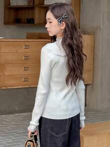 DAZY Teen Girl Slim Fit Turtleneck Basic Knit Long Sleeve Sweater, Autumn Student - White - View 7