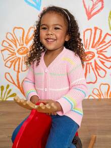 Colorful Striped Loose Casual Cardigan Sweater Fall Winter - Multicolor - View 5