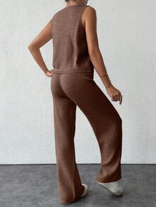 SHEIN Tall Tall Size Two Pieces Set With Vest And Pants - Brown - View 2