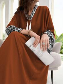 Al Najma 女式撞色复古风格休闲长袖开衫 - 紅色 - 查看 5