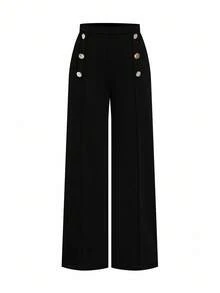 Ellevyn 大码印花无袖上衣和黑色阔腿裤优雅两件套 - 黑色 - 查看 6