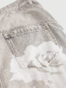 ROMWE MEN Street Life Herren Jeans mit Blume Muster und Tasche, lockere Passform, weites Bein, lässig - Grau - Übersicht 4