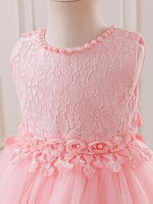Glamorique Kids Váy cưới thanh lịch cho bé gái, váy công chúa bồng bềnh ren không tay, phù dâu, màu hồng - Hồng - Xem 7