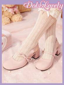 Dola Lovely 粉色甜美丝带和蝴蝶结装饰玛丽珍洛丽塔女鞋 - 粉色 - 查看 5